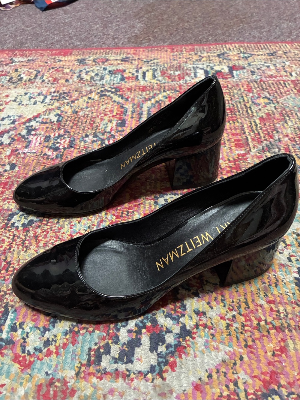 Stuart Weitzman Black Patent Block Heel Pumps - Picture 2 of 7